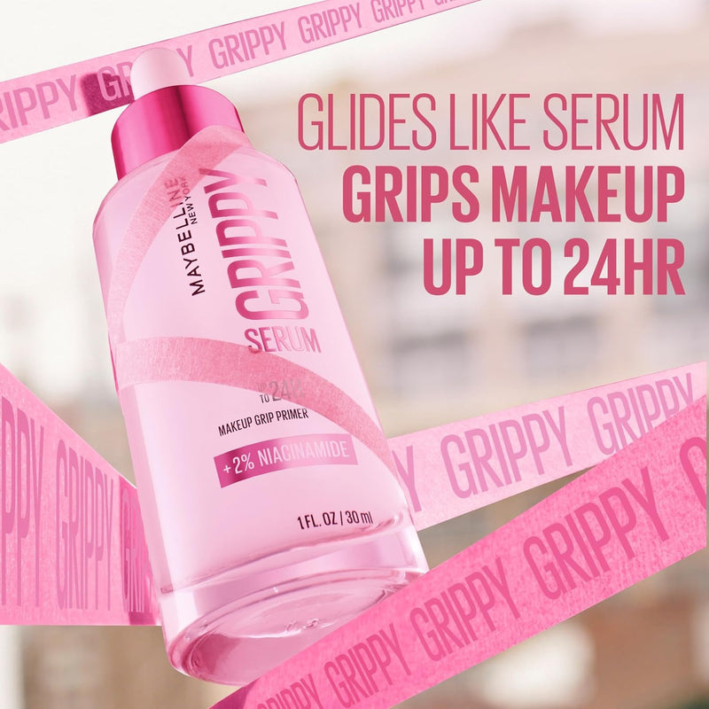MAYBELLINE Grippy Serum Primer, Hydrating Makeup Primer with 2% Niacinamide For Up To 24HR Make Up Wear, Clear, 1 Count