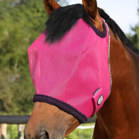 Harrison Howard All Round Mesh Horse Fly Mask UV Protective with Fleece Padded Edging Magenta L