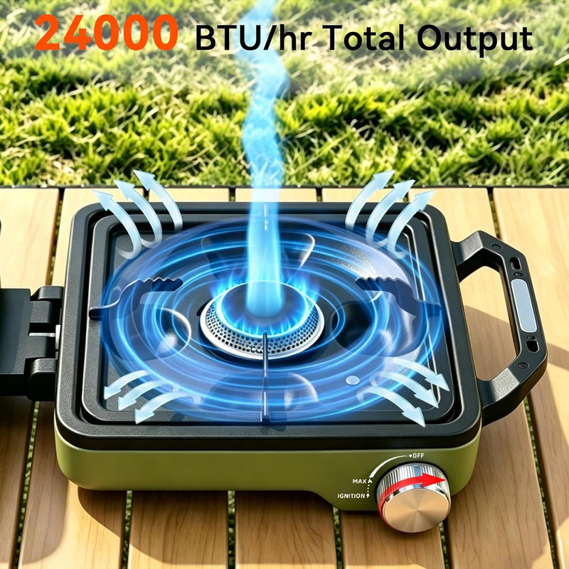FIRXZYMZ 2 Burner Camping Stove with Windshield, 24000 BTU