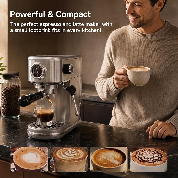 HIBREW H10B Programmable Espresso Machine with LED Display & Pressure Gauge
