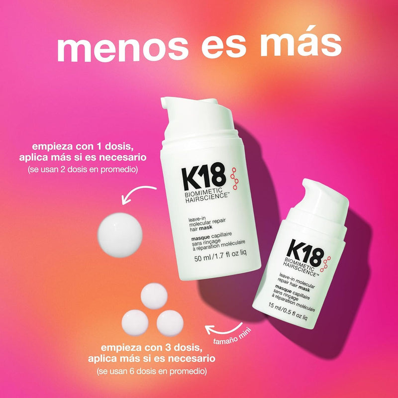 K18 Mascarilla Molecular Capilar Sin Enjuague, Repara el Cabello Seco o Dañado, Revierte el Daño Capilar por Decoloración, Color, Servicios Químicos y Calor