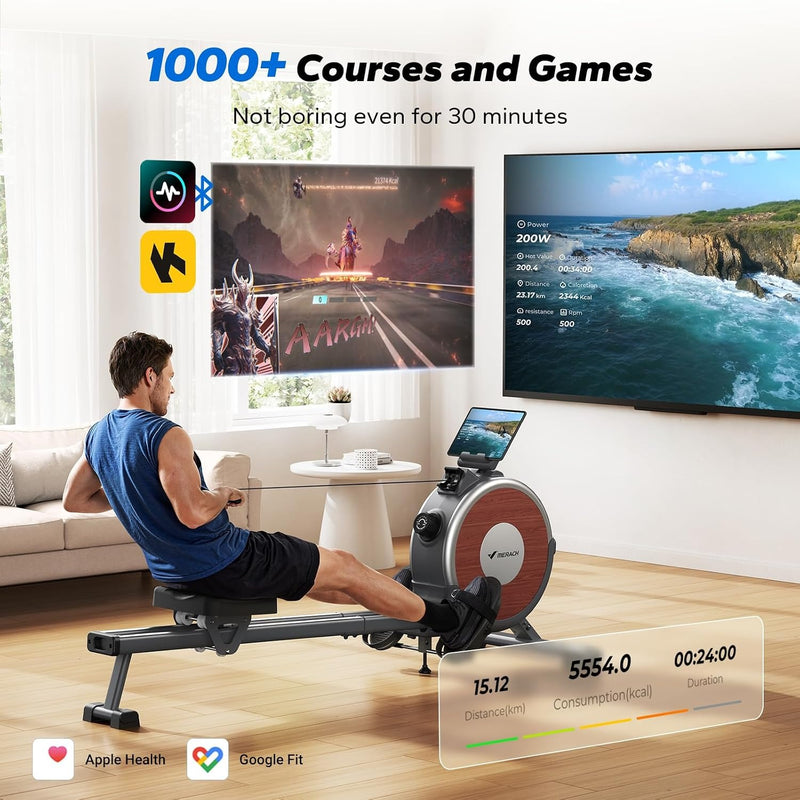 Merach Q1S Magnetic Rowing Machine Indoor, Dual Slide Rail, Quiet & Smooth
