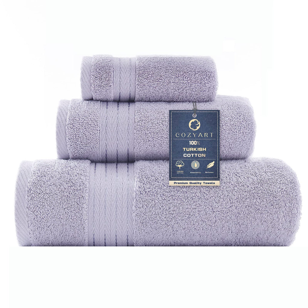 COZYART Luxury Bath Towel Set 3 PCS, Lavender 100% Turkish Cotton 650 GSM