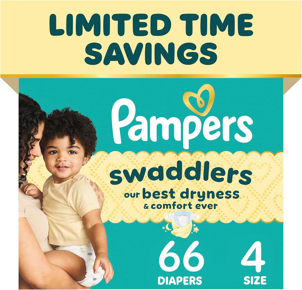 Pampers Swaddlers Diapers, Size 4 (15-34 lbs), 66 Count, Fragrance Free, Hypoallergenic, Absorbent, Pediatrician Recomme