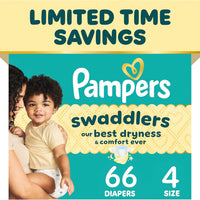 Pampers Swaddlers Diapers, Size 4 (15-34 lbs), 66 Count, Fragrance Free, Hypoallergenic, Absorbent, Pediatrician Recomme