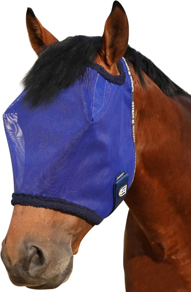 Harrison Howard All Round Mesh Horse Fly Mask UV Protective with Fleece Padded Edging Deep Navy XL