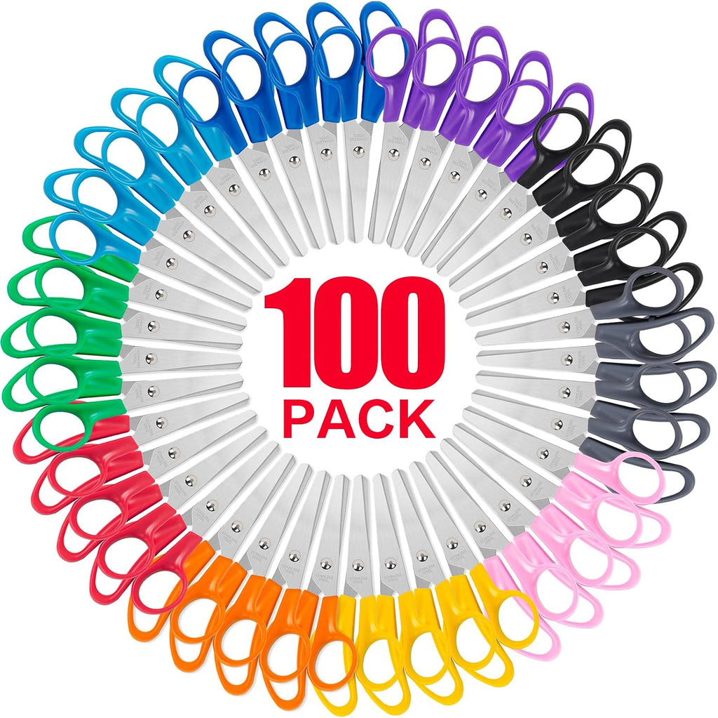 Toidgy 100 Pack Kids Scissors, 5 Inch Scissors Bulk for School, Blunt Tip Scissor for Kids Student Teacher,Kids Safety S