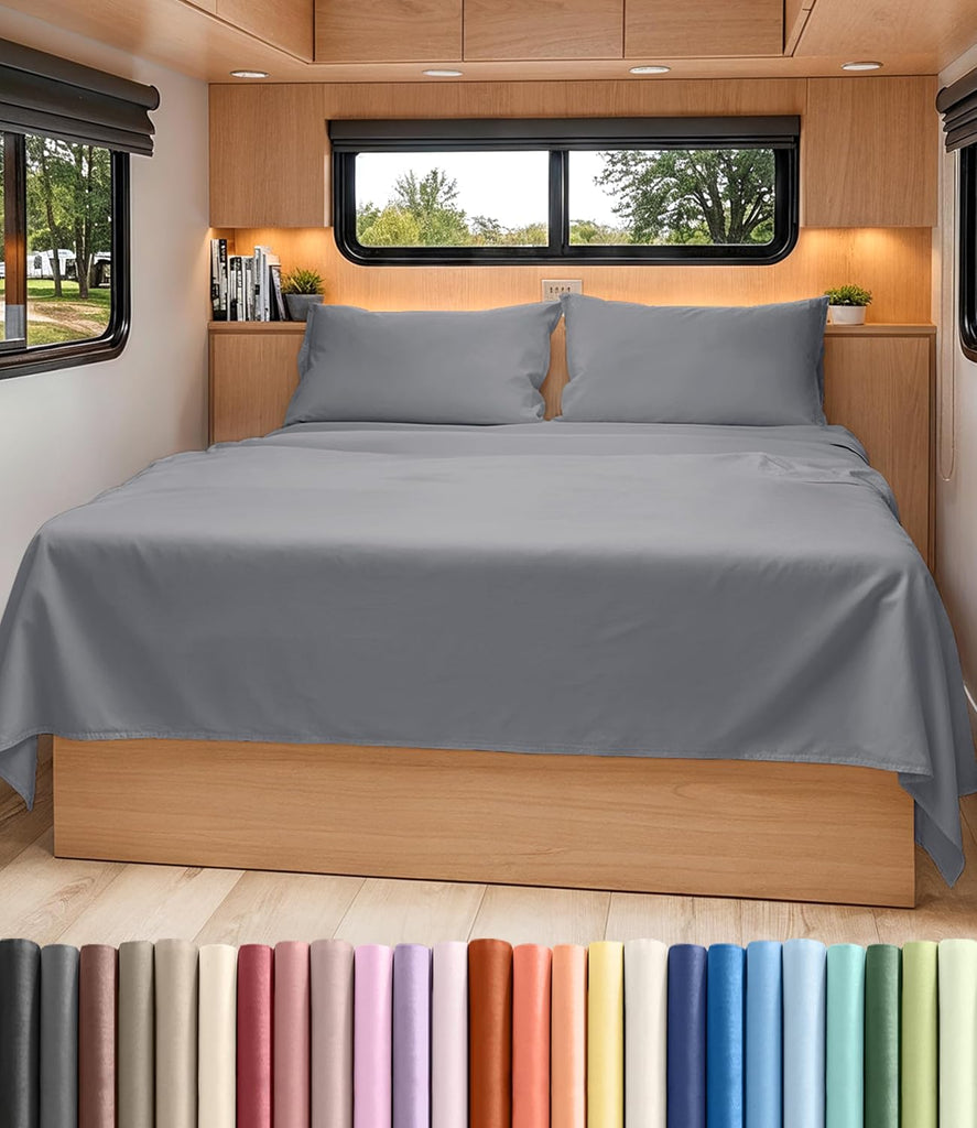 Short Queen Size 4 Piece Bed Sheet Set - RV Short Queen Sheets - Steel Blue