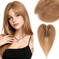 Hairro Hair Toppers For Women Real Human Hair Short Topper Hair Pieces For Thinning Hair Light Brown Wiglet No Bang Midd