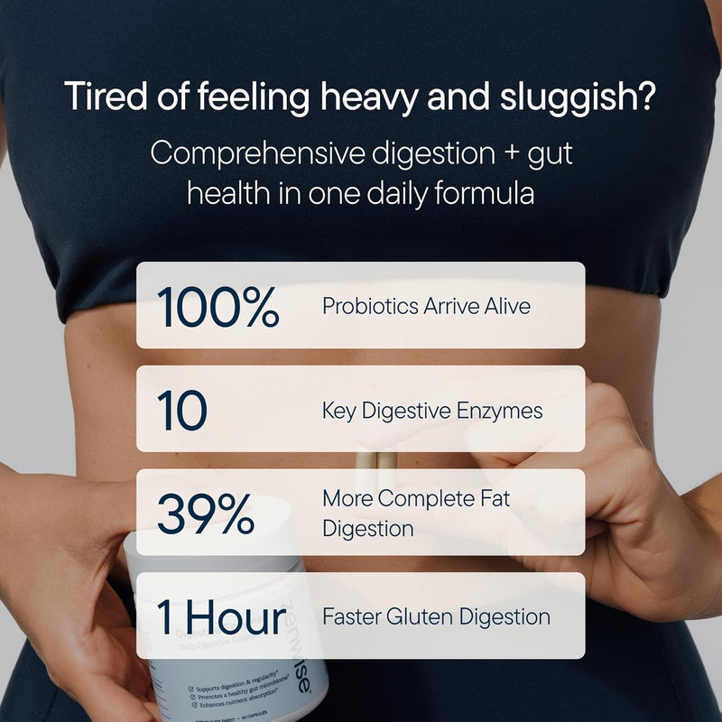 Zenwise Health Enzimas digestivas para la salud intestinal y el alivio de la hinchazón, suplemento de digestión de múltiples enzimas con probióticos, bromelina y papaya para apoyo a la salud digestiva