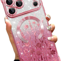 Illians Glitter Phone Case Made for iPhone 17 Pro Max 6.9 in, Pink Flowers