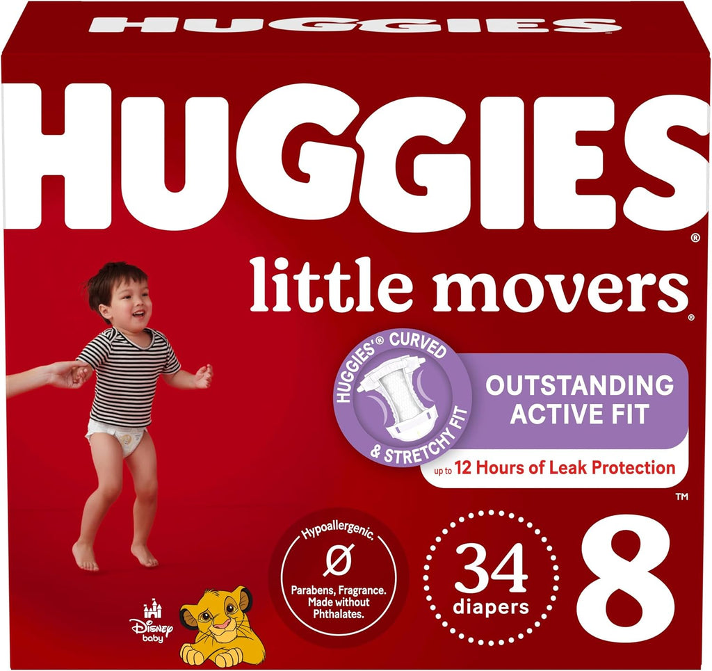 Huggies Size 8 Diapers, Little Movers Baby Diapers, Size 8 (46+ lbs), 34 Count