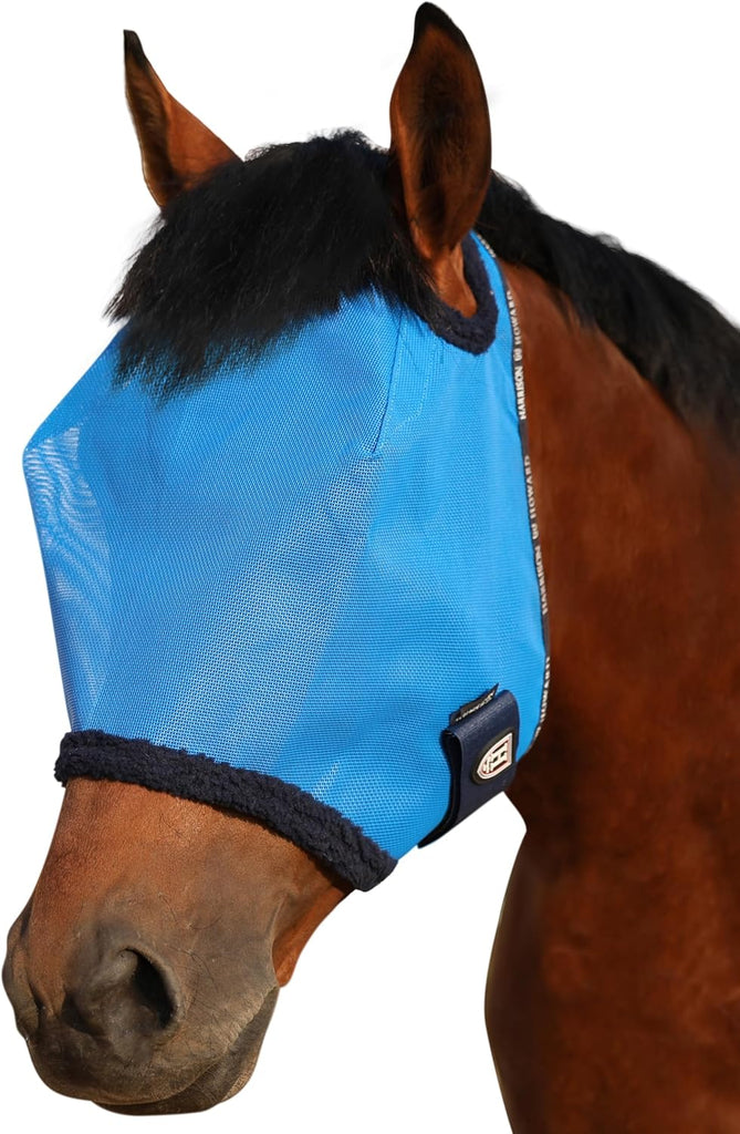 Harrison Howard All Round Mesh Horse Fly Mask UV Protective with Fleece Padded Edging Sky Blue S