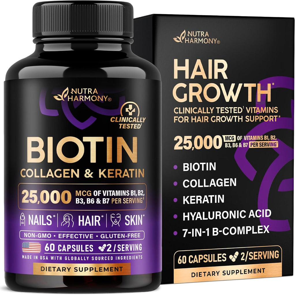 Biotin, Collagen, Hyaluronic Acid & Keratin - Hair Growth Support - 60 Caps