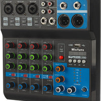 Mini audio DJ mixer Sound Board Console System,5 Channel 48V Phantom Power with Bluetooth USB MP3 Stereo live DJ Studio