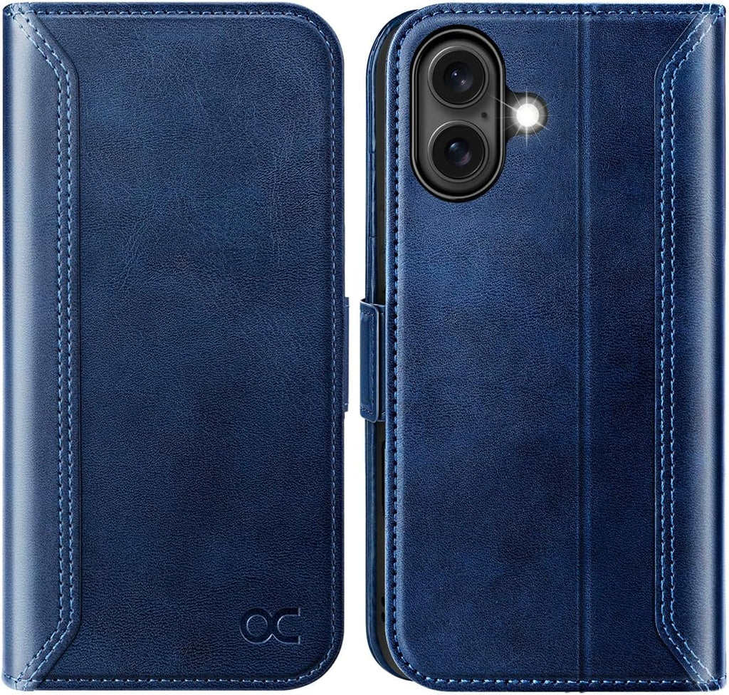 OCASE for iPhone 16 Wallet Case, Card Holder, Retro Blue