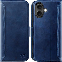 OCASE for iPhone 16 Wallet Case, Card Holder, Retro Blue