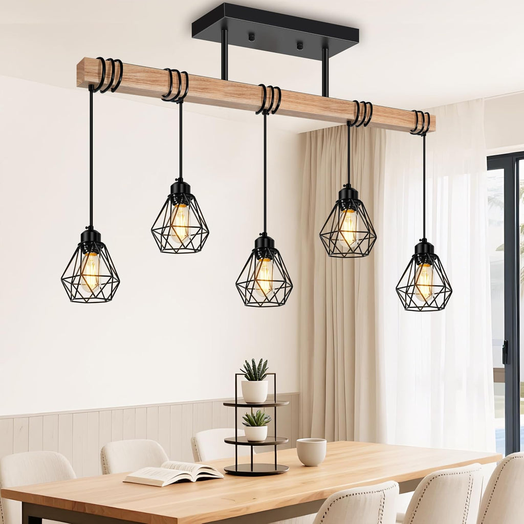 Feanron 5-Lights Farmhouse Hanging Pendant Light, Dinng Room Light Fixtures for Kitchen Island Lighting Over Table, Blac