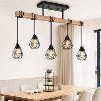 Feanron 5-Lights Farmhouse Hanging Pendant Light, Dinng Room Light Fixtures for Kitchen Island Lighting Over Table, Blac
