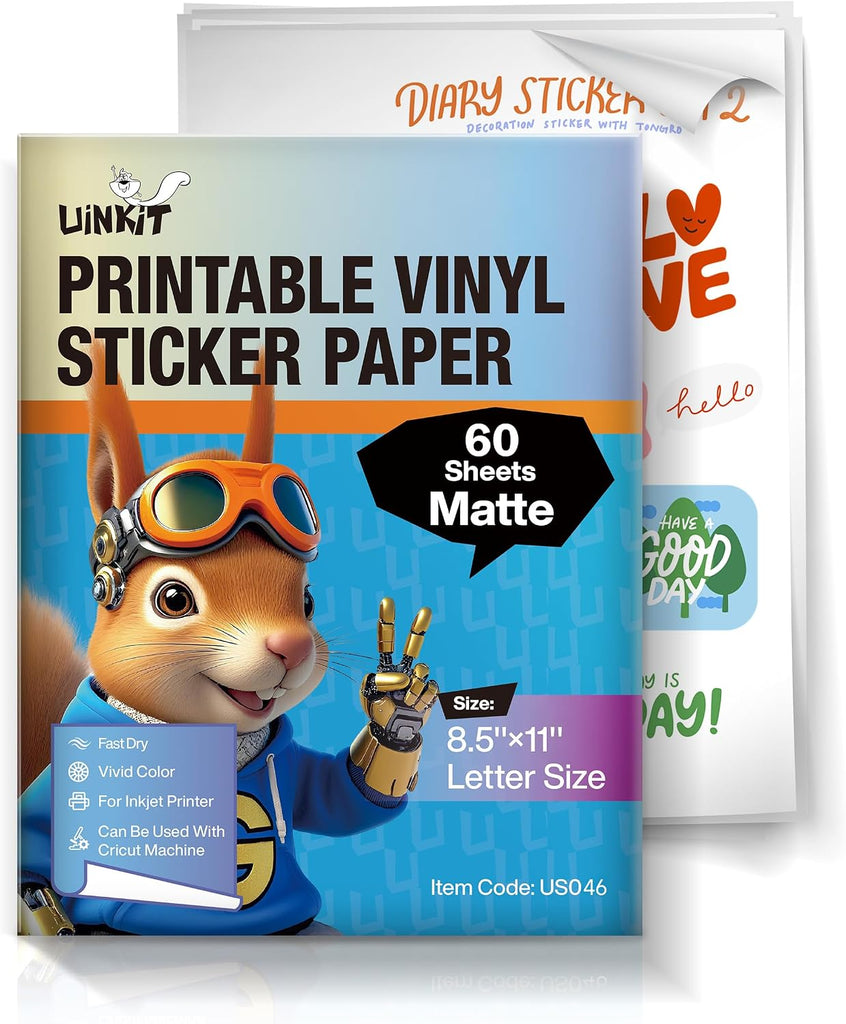 Uinkit Matte Printable Vinyl Sticker Paper 8.5"x11" 60 Sheets