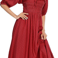 R.Vivimos Women Summer Half Sleeve Cotton Ruffled Vintage Elegant Backless A Line Flowy Long Dresses (Medium, Burgundy-1