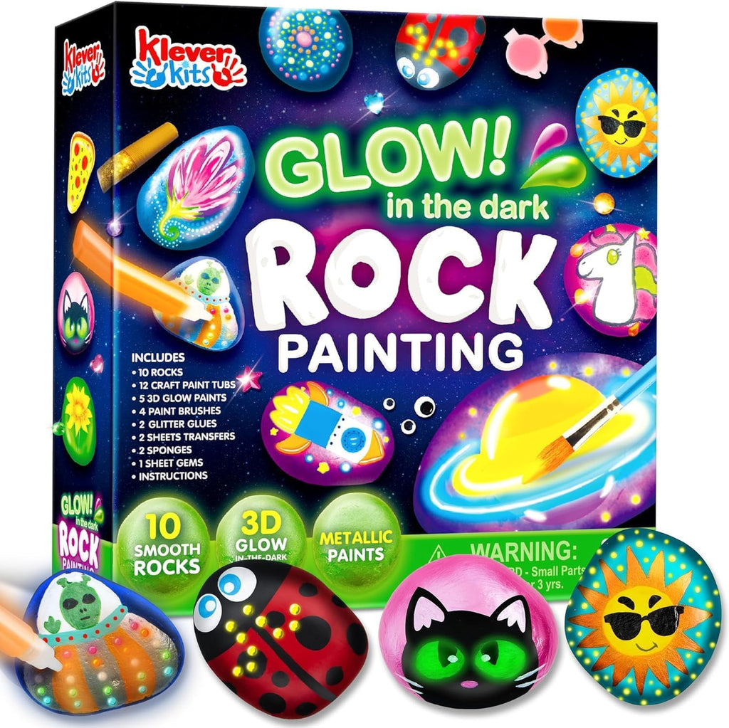 Rock Painting Kit- Glow in The Dark Rock Kit, Arts and Crafts for Kids Ages 6-12, Art Supplies Toy, Kids Craft Paint Kit
