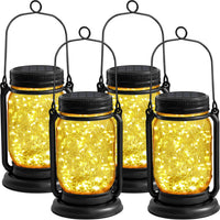 4Pack Hanging Solar Lantern,Vintage Glass Mason Jar Solar Fairy Lights