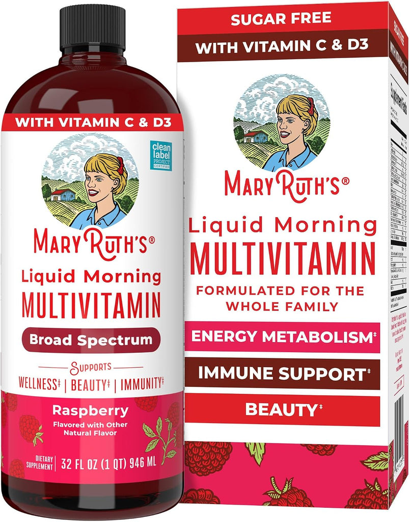 MARYRUTH'S Liquid Morning Multivitamin for Women, Men & Kids, 32 Servings | Vitamin A C D E B6 B12 Biotin Zinc, Beauty, Vegan, Non-GMO, Gluten Free 32 Fl Oz (Pack of 1)