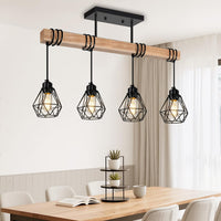 Feanron 4-Lights Farmhouse Wood Kitchen Island Lighting, 23.6'' Dining Room Light Fixtures Chandelier Over Table, Rustic