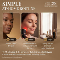 GLO24K UNLEASH THE POWER OF GOLD GLO24K - Dispositivo de belleza de luz roja para cara y cuello, masajeador facial y cuello 3 en 1 con triple LED y tecnología de vibración avanzada