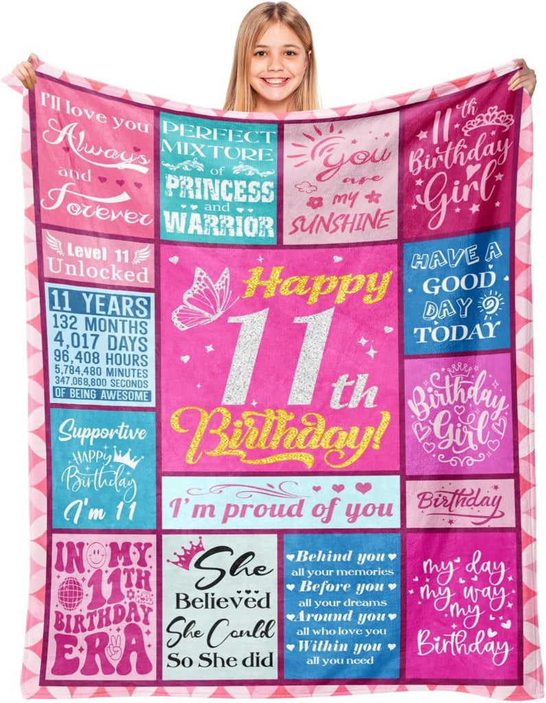 11 Year Old Girl Birthday Gifts, Happy 11th Birthday Blanket, 50" x 60"