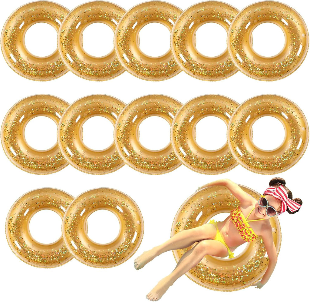 Relaxgiant 12 Pcs Pool Floats Glitter Swim Rings with Sequined, Gold
