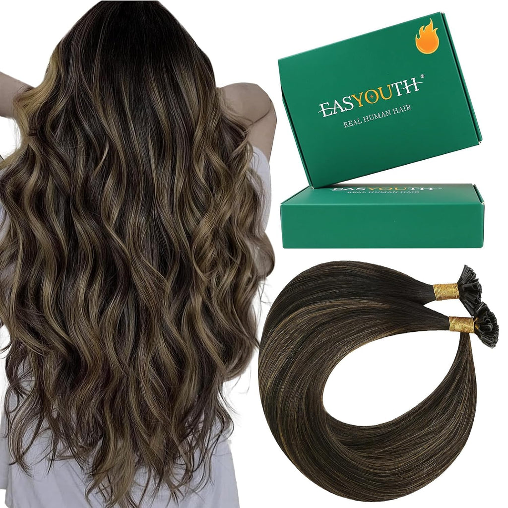 Easyouth Balayage U Tips Hair Extensions Human Hair, 14 Inch 50G 50S, Ktip Extension, Straight Utip for Short Hair with