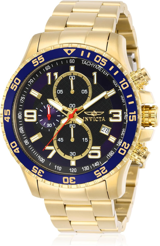 Invicta Men's 14878 Specialty Chronograph Dark Blue Textured Dial Gold Ion-Plated Stainless Steel Watch - 45mm / Two-Tone