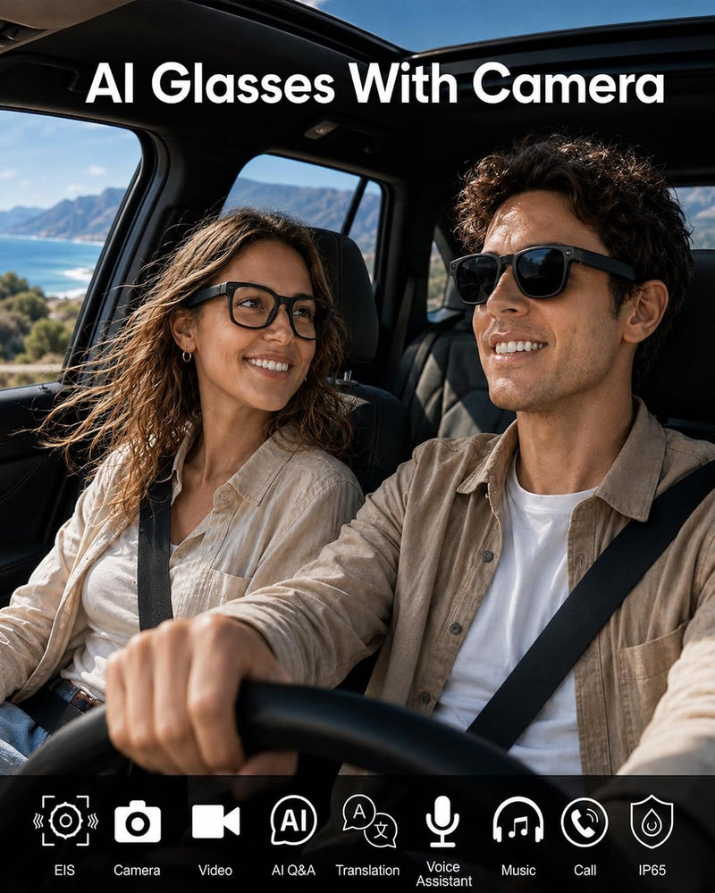 Coucur AI Smart Glasses with Camera,Bluetooth Camera Glasses for Men Women