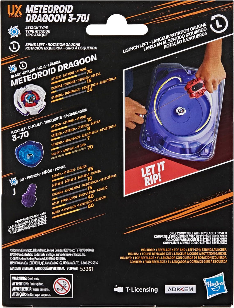 Beyblade X Meteoroid Dragoon 3-70J - Lanzador de cuerda de giro izquierdo con Takara Tomy tipo