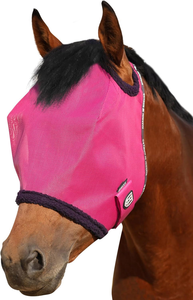 Harrison Howard All Round Mesh Horse Fly Mask UV Protective with Fleece Padded Edging Magenta S
