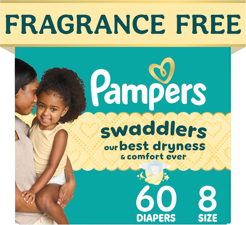 Pampers Swaddlers Diapers, Size 8 (30+ lbs), 60 Count, Fragrance Free, Hypoallergenic, Absorbent, Pediatrician Recommend
