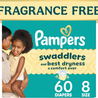 Pampers Swaddlers Diapers, Size 8 (30+ lbs), 60 Count, Fragrance Free, Hypoallergenic, Absorbent, Pediatrician Recommend