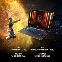 msi Cyborg A15 AI 15.6” FHD 144Hz Thin & Light Gaming Laptop – Ryzen 7 260, GeForce RTX 5050, 16GB DDR5, 1TB SSD, Portable Design, Wi-Fi 6E, Windows 11 B2HWEKG-074US
