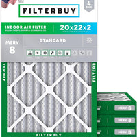 Filterbuy 20x22x2 Air Filter MERV 8 Dust & Allergy Defense (4-Pack)