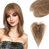Hairro Hair Toppers For Women Real Human Hair Clip In Bangs Small Short Hairline Topper Hair Extensions Medium Brown Fake Bangs Hair Clip Curtain Bang Wig 10 Inches 17g #04