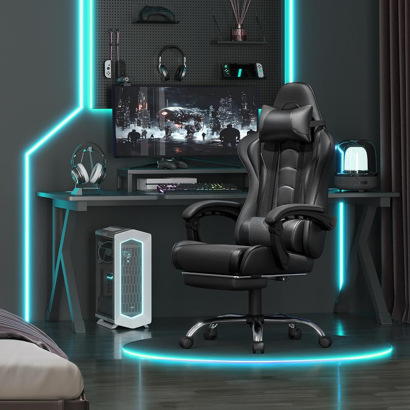 Silla gaming Yaheetech con reposapiés, almohada lumbar de masaje y reclinable