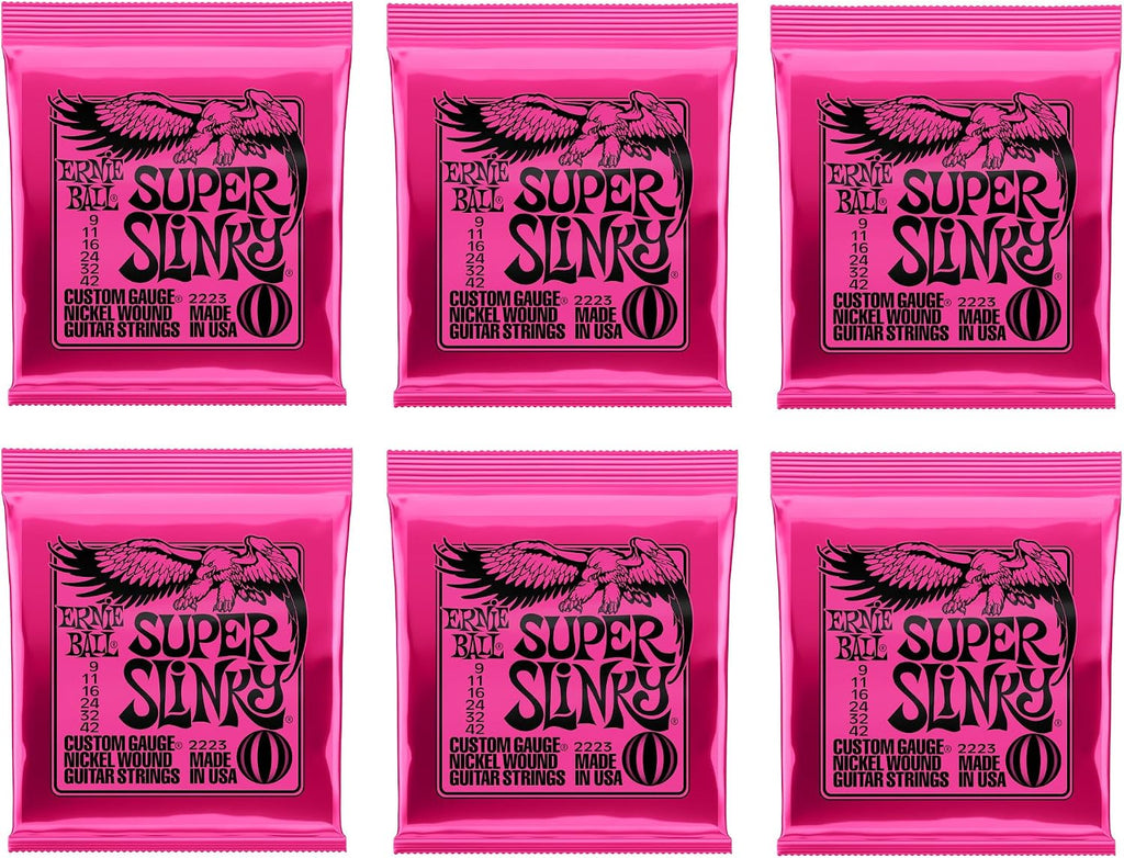 Ernie Ball Super Slinky Nickel Wound Electric Guitar Strings 6-pack, 9-42 Gauge (P03023)
