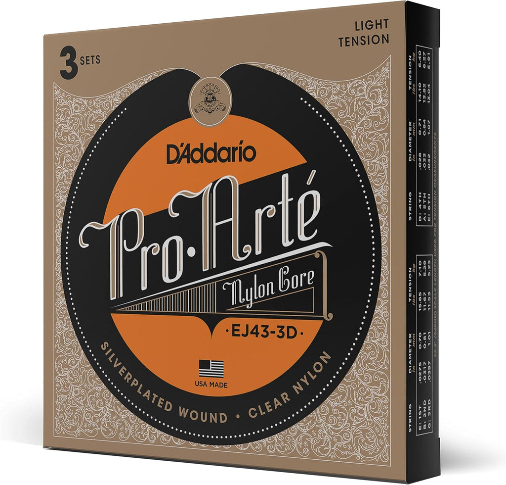 D'Addario Pro-Arte Nylon Classical Guitar Strings, Light Tension, 3 Sets