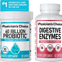 Physician's CHOICE Advanced Gut Health Bundle: 60 Billion Probiotics 30ct + Digestive Enzymes 60ct for Digestive, Gut, and Immune Health Supports Occasional Constipation, Diarrhea, Gas, and Bloating