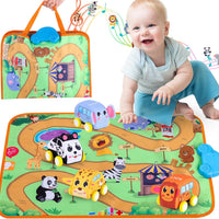 Jetbotell Soft Pull Back Vehicle & Music Mat Set for Toddler Toys 1-3