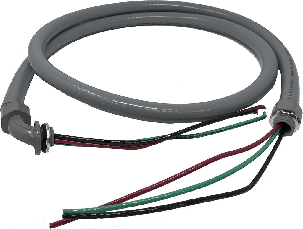 Sealproof Power Whip Assembly, 1/2-Inch x 6 Ft Nonmetallic Liquid Tight Flexible Electrical Conduit and 10 Gauge Wire Si
