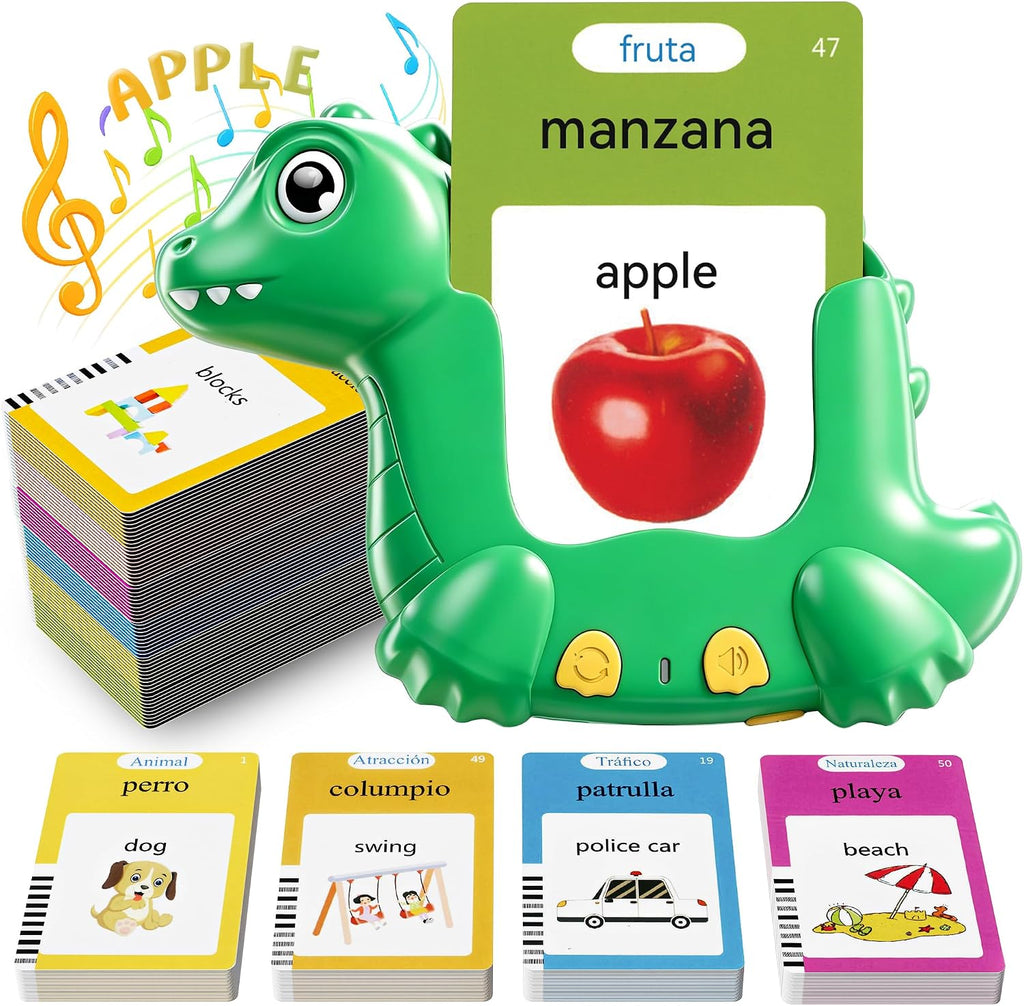 Spanish and English Talking Flash Cards for Kids, 510 Words, Dino Shaped