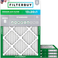 Filterbuy 13x20x1 Air Filter MERV 8 Dust & Allergy Defense (4-Pack)